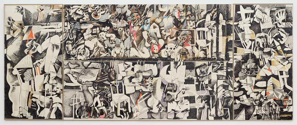 Dia Azzawi, "Sabra and Shatila Massacre," ink and wax crayon on paper mounted on canvas, 3 x 7.5 m, 1982-83(Image courtesy Tate Modern).