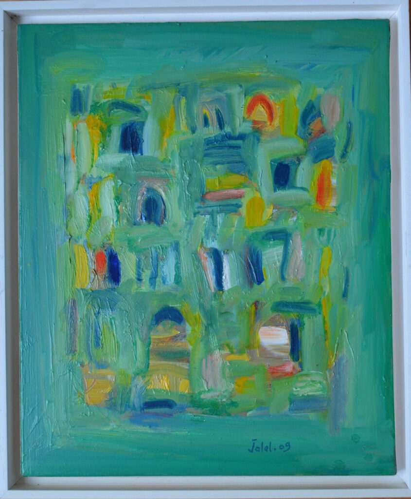 Ibrahim Jalal (Syrian artist in Paris since 1974), "La cité interdite." oil on canvas, 46x38cm, 2009 (courtesy Singulart).