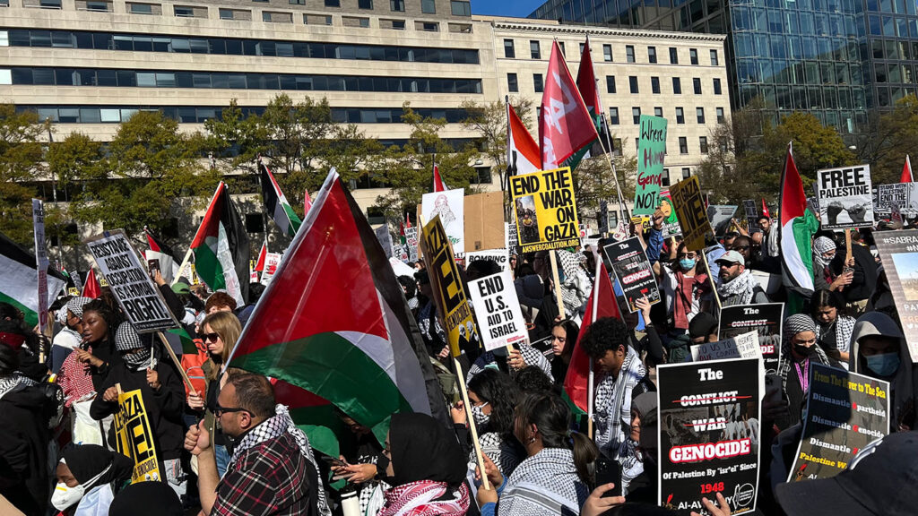 Washington DC, November 4 2023: The largest pro-Palestinian, anti-war in Gaza demonstration in the nations' capital at Freedom Plaza (photo Insyirah Ishak).