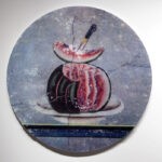 Hazem Harb, "Watermelon (1917)," UV fine art unique print, collage, layered upon acrylic, 160x160cm, 2024 (courtesy Tabari Artspace).