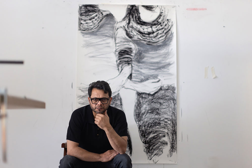 Hazem Harb in his studio in Dubai