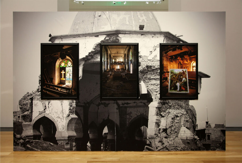 Rushdi Anwar, "When the World Pushes You to Your Knees, You’re in the Perfect Position to Pray," digital print photography on paper, 2023. (Installation view by Amin Yousefi, courtesy Ab-Anbar Gallery).