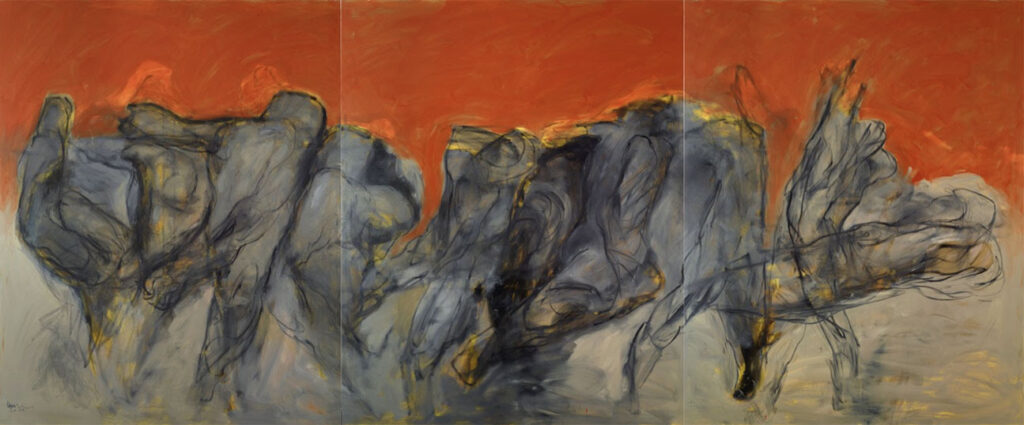 Hazem Harb, "Courageous Battle, N. 2, triptych mural, oil on canvas, 250x600x3 cm, 2015 (courtesy of the artist).