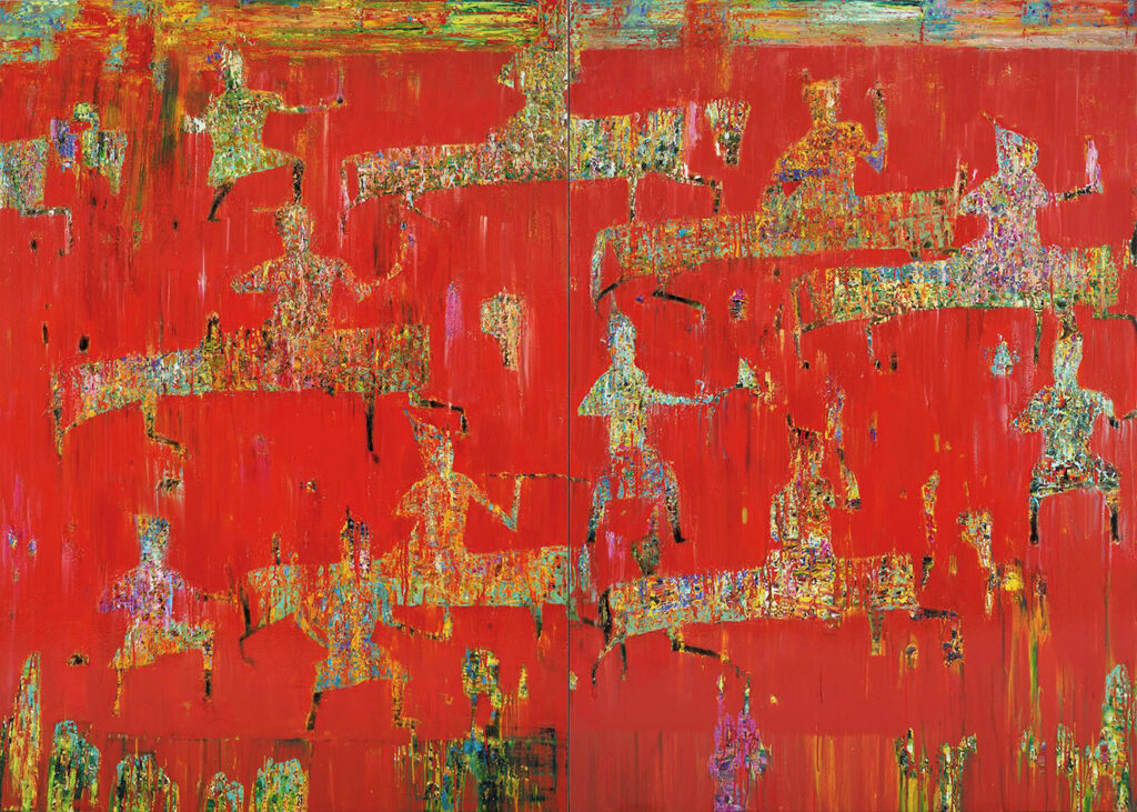 Reza Derakshani Graceful Red Hunt oil and tar on canvas 200x280cm 2018