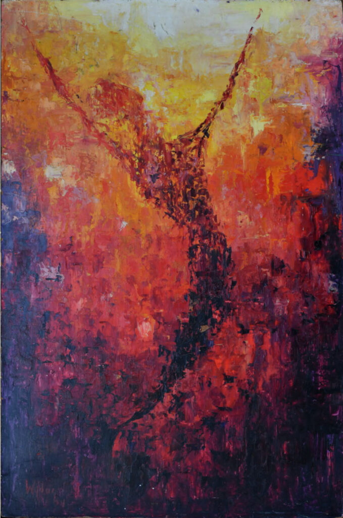 Wijdan Ali (Jordanian artist, b. 1939 Baghdad), oil on wood 126×84.5cm, 1964 (courtesy Artsy).