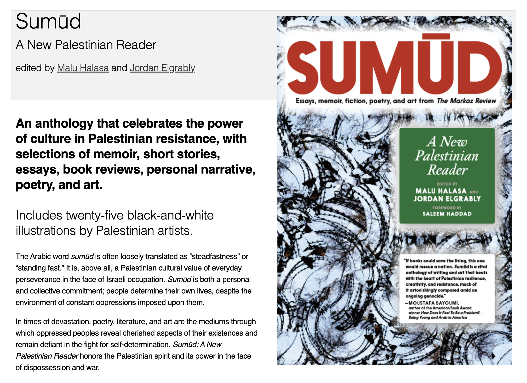 Malu Halasa and Jordan Elgrably publish Sumūd: a New Palestinian Reader