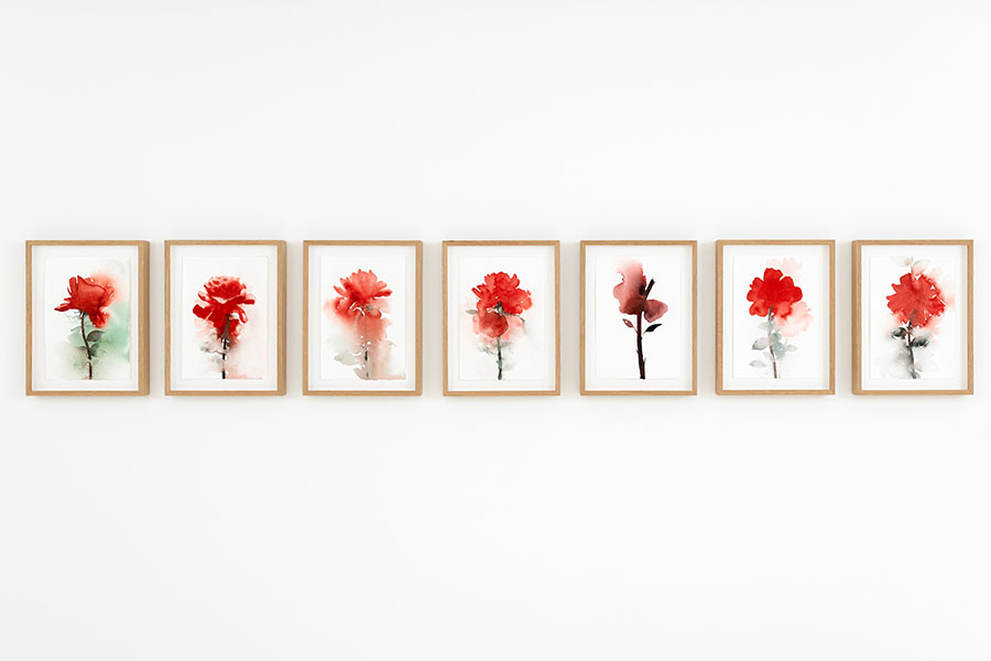 Taysir Batniji, "Fading Roses," watercolor on paper, 35x26cm each, 2022 (courtesy of the artist and Sfeir-Semler Gallery Beirut/Hamburg).