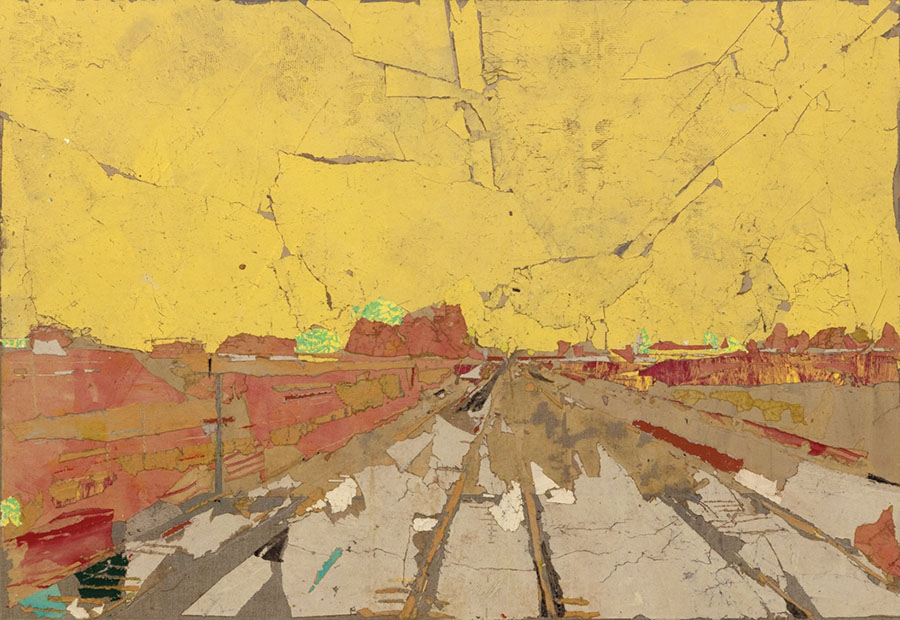 Tammam Azzam (b. Syria 1980), Untitled, paper collage on canvas, 90x130cm, 2023 (courtesy Azzam Gallery).
