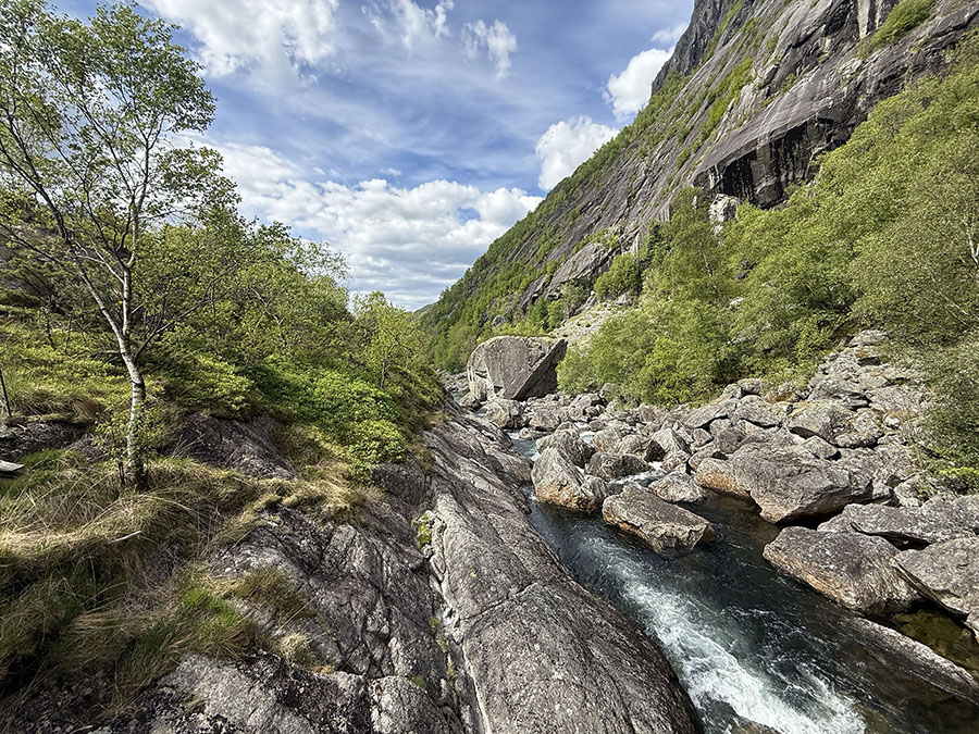 Summer streams flowing over glaciated rocks in Ryfylke, south western Norway.