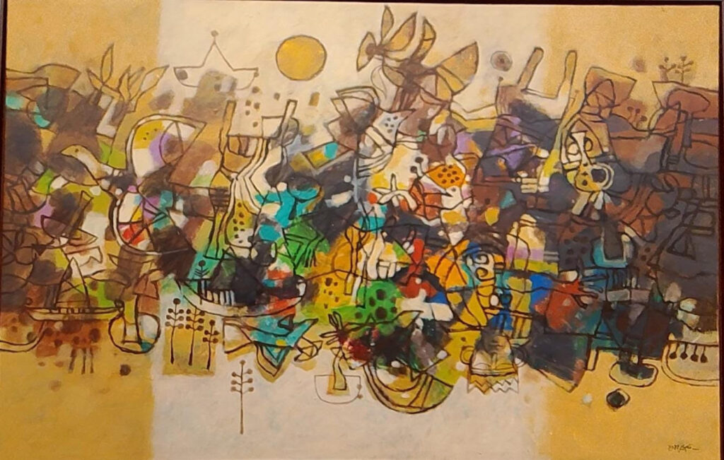 Fakher Mohammad, a painting in his series The Recovered Memory of the Symbols of the Earth, 2022 (all photos courtesy Hadani Ditmars).