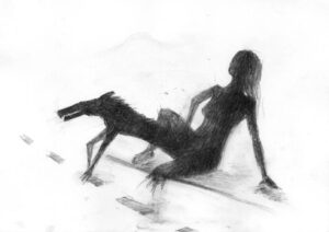 Girl, Cat, Wolf Under the Bed