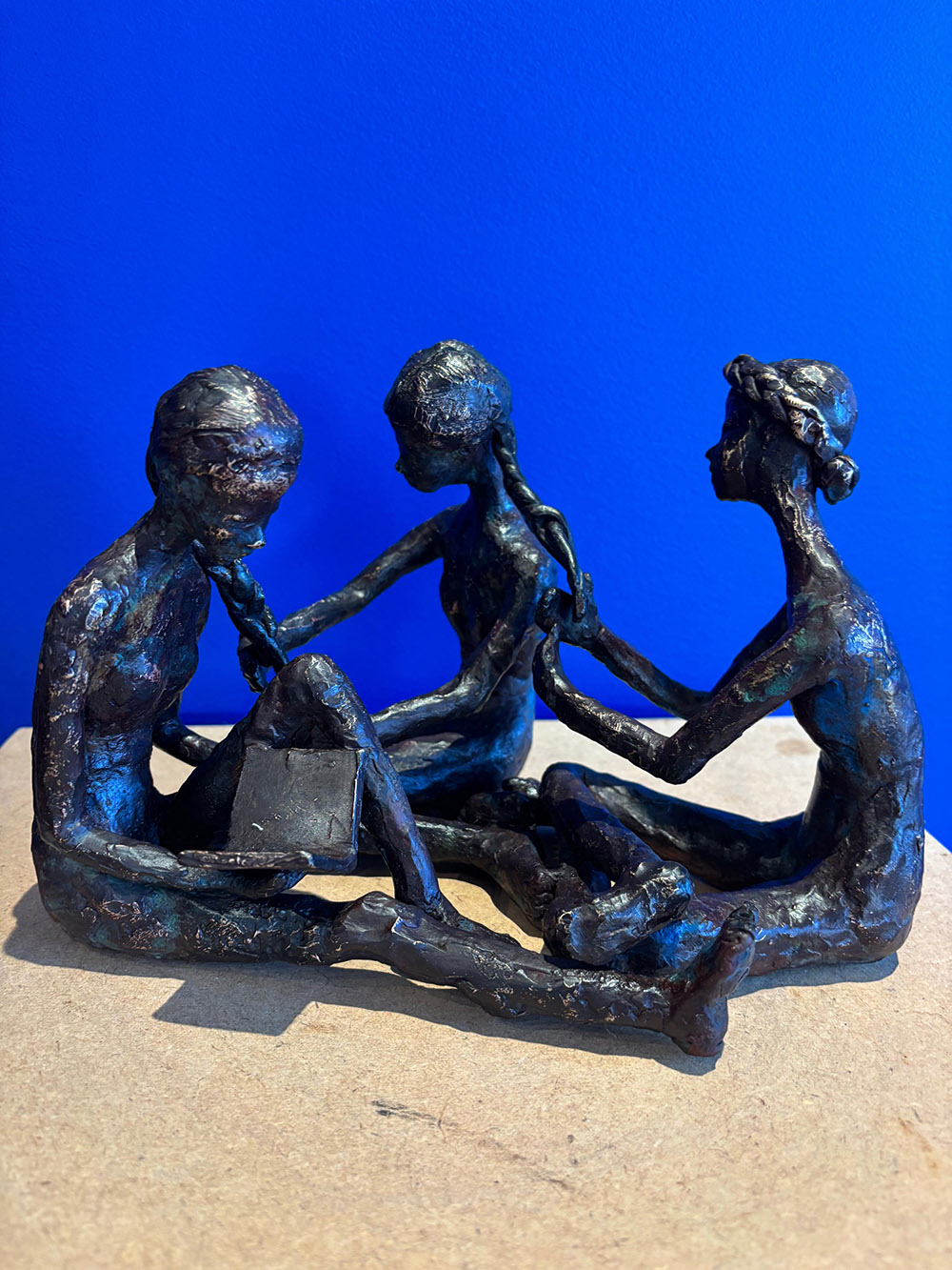 Lamia Fakhoury, "Sisterhood," bronze, 26x20x18in, 2025 (in collaboration with Reem Mouasher).