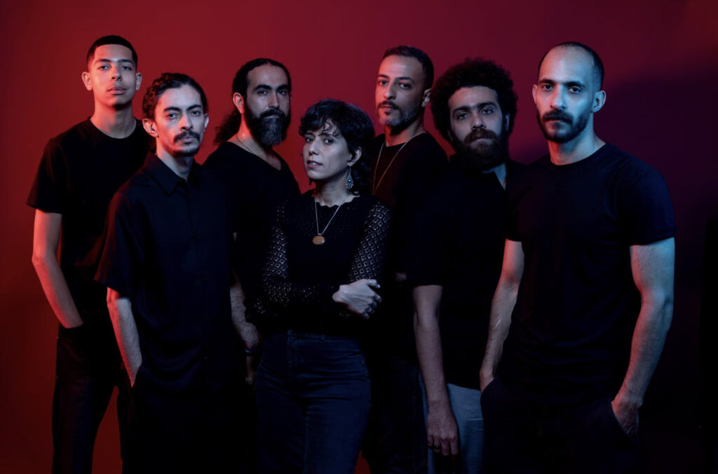 Youssra El Hawary surrounded by her Tarraddud band members courtesy FB