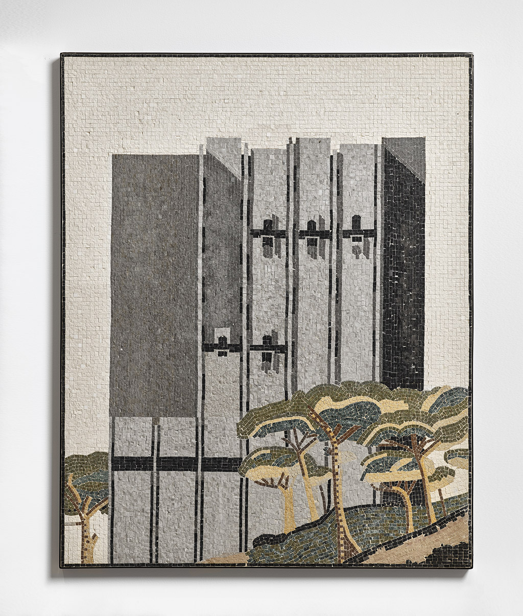 Ala Younis, Climate Conditions - Rifat Chadirji, 2025. Mosaic on metal panel, 80 x 100 cm