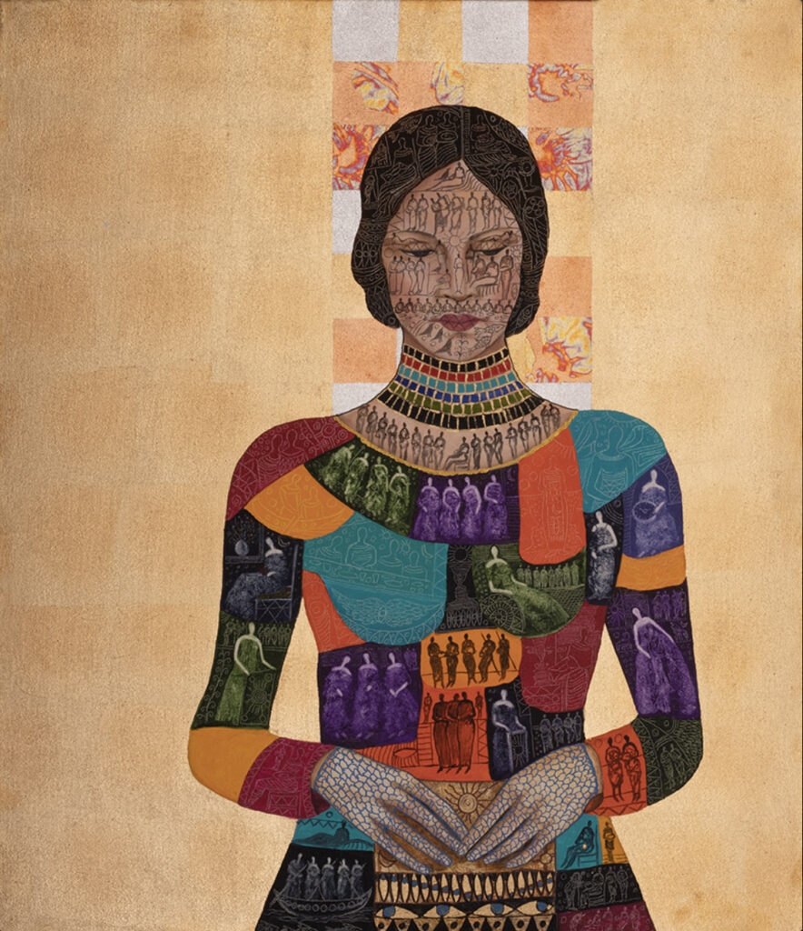 Abdulhamid Abdalla The Algorithm mixed media and gold leaf on canvas 95x110cm 2020 courtesy of the artist