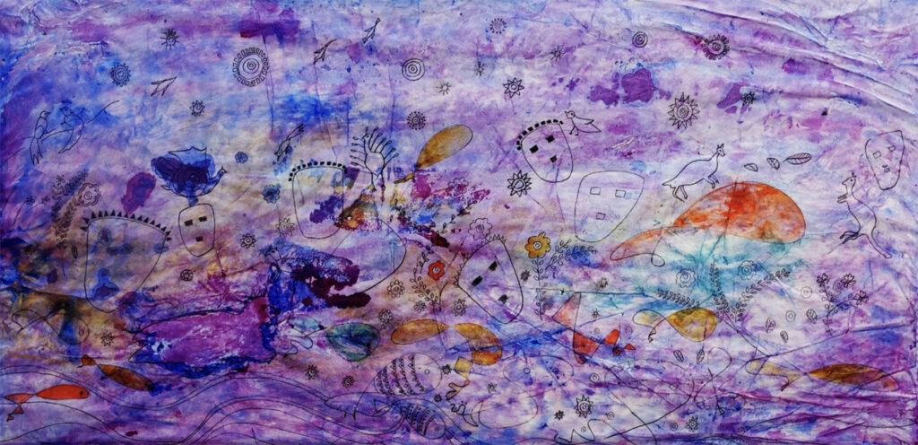 Salma Arastu Biophilla 1 acrylics, pen & ink on canvas 68x142cm 2022