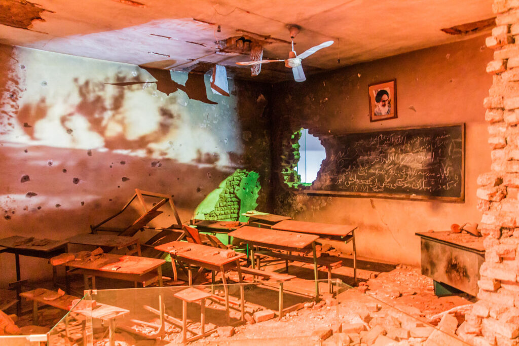 Exhibit of a bombed classroom in the Islamic Revolution and Holy Defense Museum in Tehran, Iran