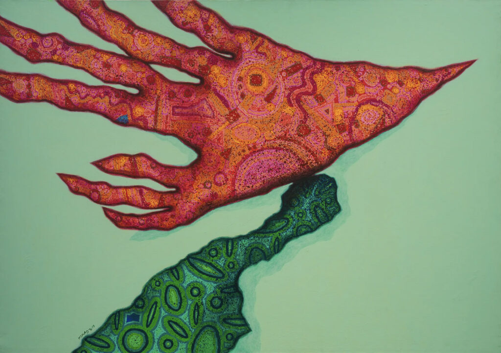 Nihad Al-Turk - Mythological Bird, mixed media on canvas 140x200cm 2025 from his Creature of Hope series courtesy Ayyam Gallery.jpg