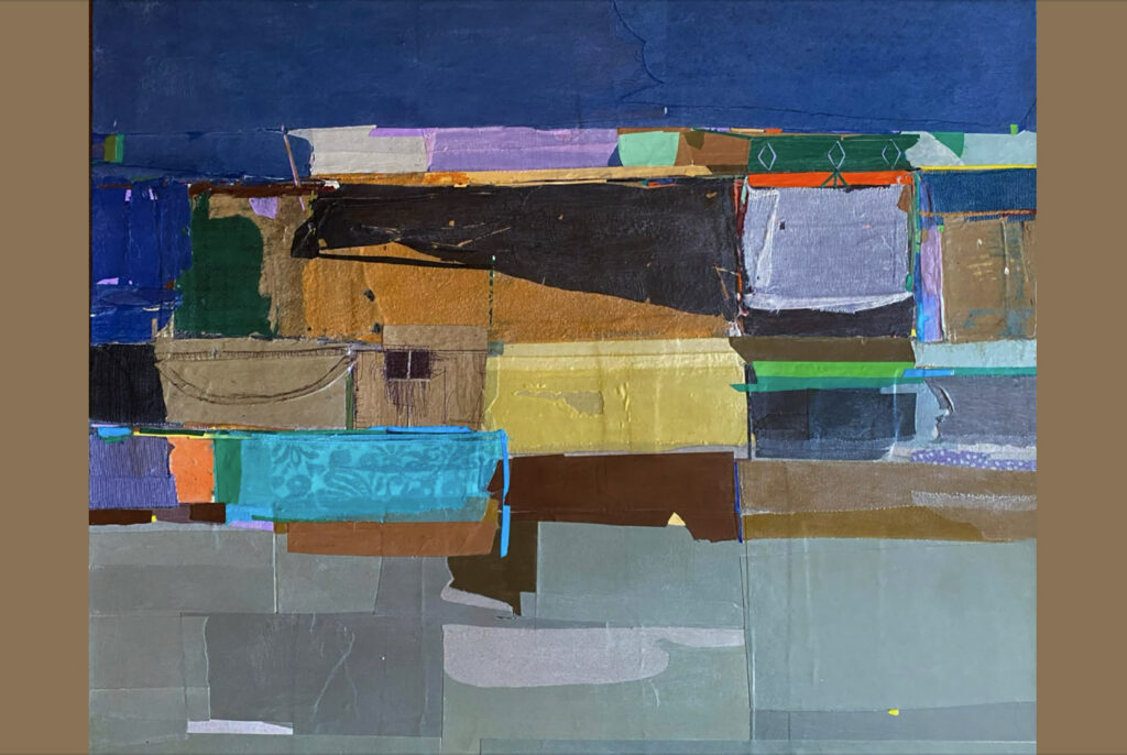 Mohammed Joha No-Shelter-02-Textile-Stitching-paper-collage-on-canvas 100x80cm 2026 courtesy Syrilution Creative Arts