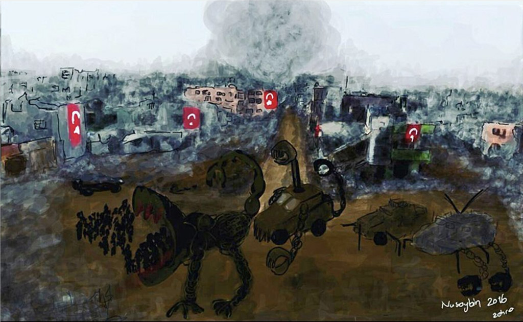 Zehra Doğan’s painting of the Turkish army's devastation at Nusaybin landed her in prison (courtesy Zehra Doğan.png