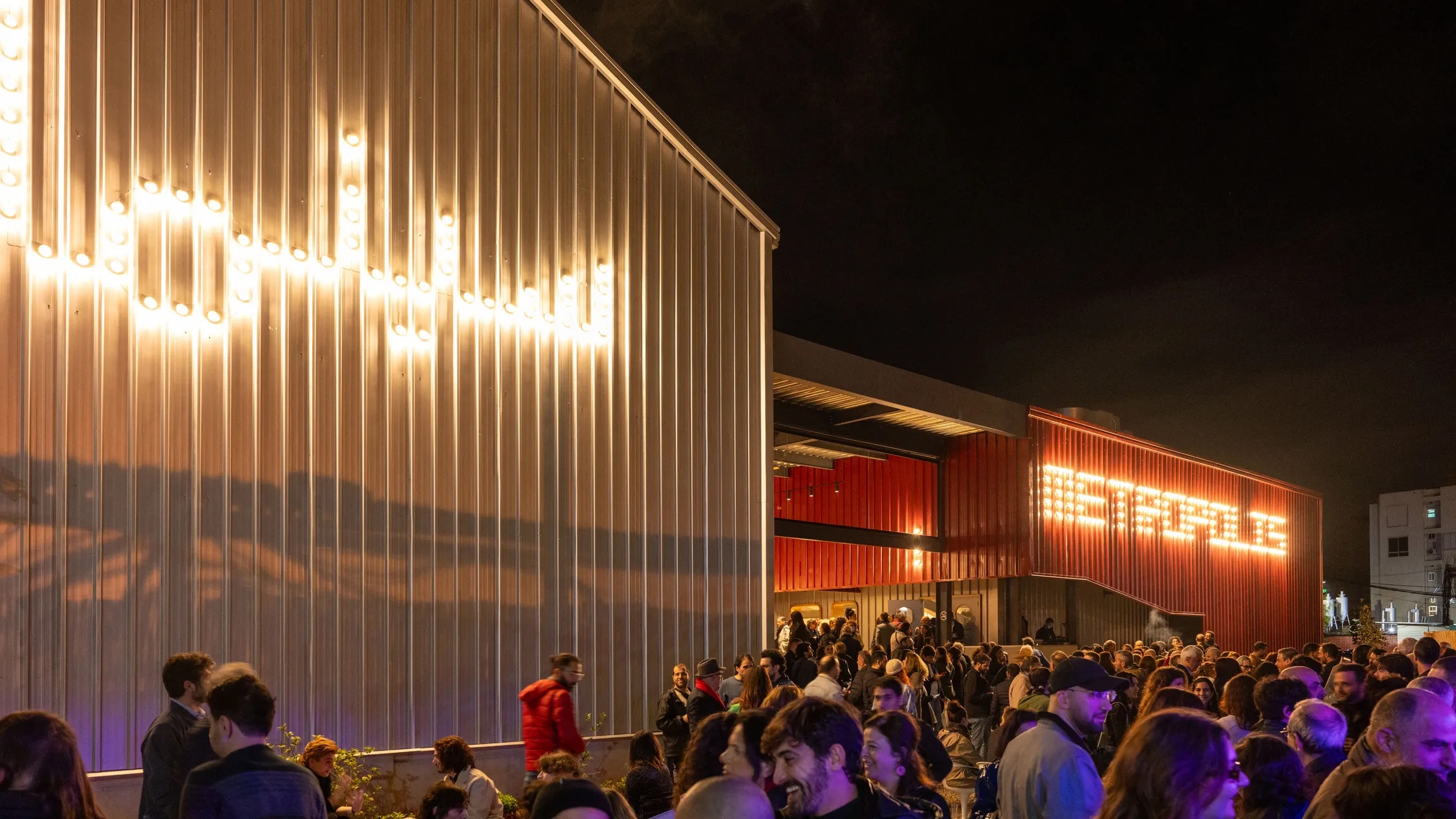 Exterior of Metropolis Cinema in Beirut, Lebanon with a crowd standing outside